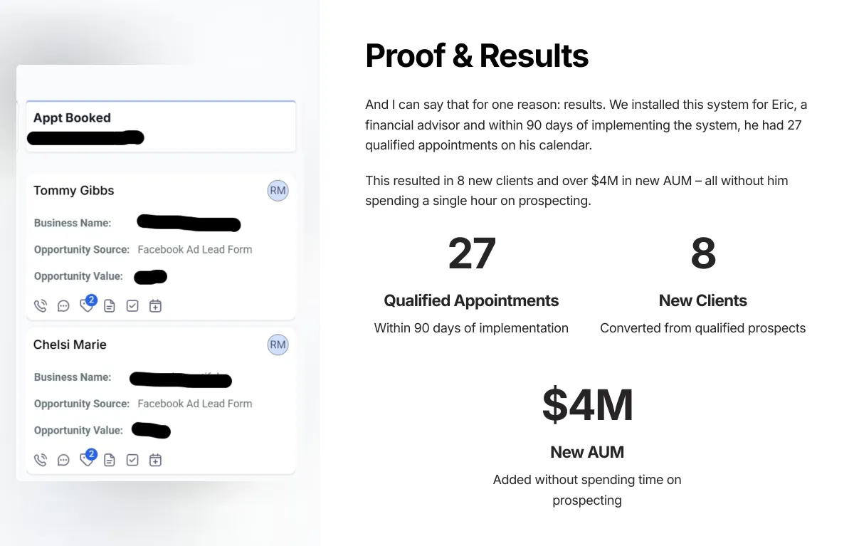 Screenshot of $800K income prospect closed by an OJay Media partner advisor